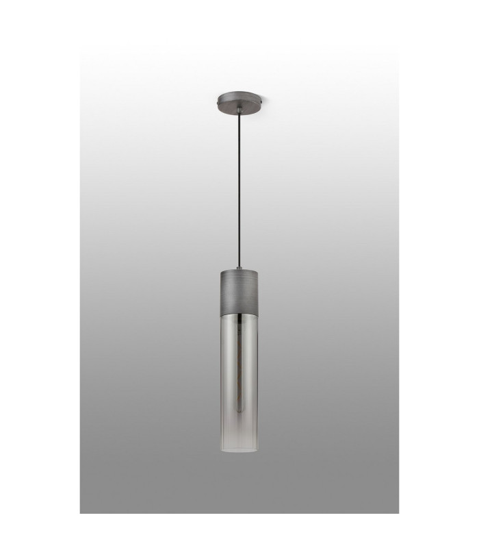 Versailles 12cm Pendant Tubular Glass 1 x E27 Pewter/Smoke Fade/Black Braided Cable-8