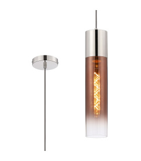 Versailles 12cm Pendant Tubular Glass 1 x E27 Polished Nickel/Copper Fade/Dark Grey Braided Cable-1