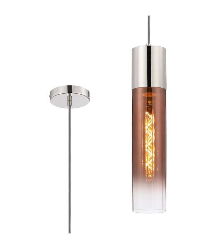 Versailles 12cm Pendant Tubular Glass 1 x E27 Polished Nickel/Copper Fade/Dark Grey Braided Cable-1