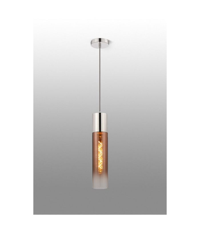 Versailles 12cm Pendant Tubular Glass 1 x E27 Polished Nickel/Copper Fade/Dark Grey Braided Cable-3