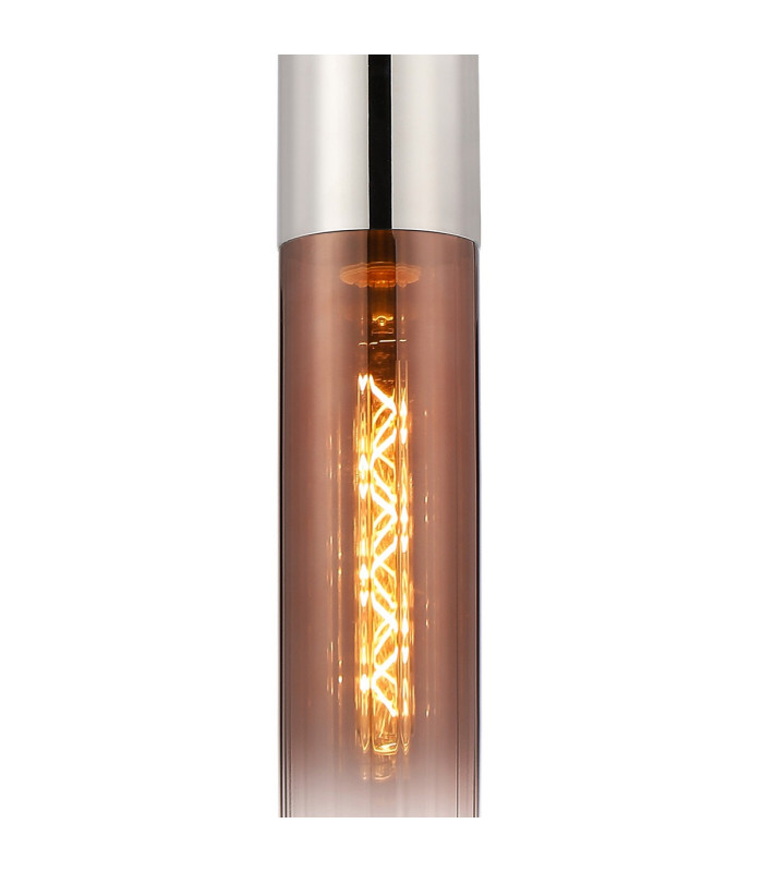 Versailles 12cm Pendant Tubular Glass 1 x E27 Polished Nickel/Copper Fade/Dark Grey Braided Cable-6