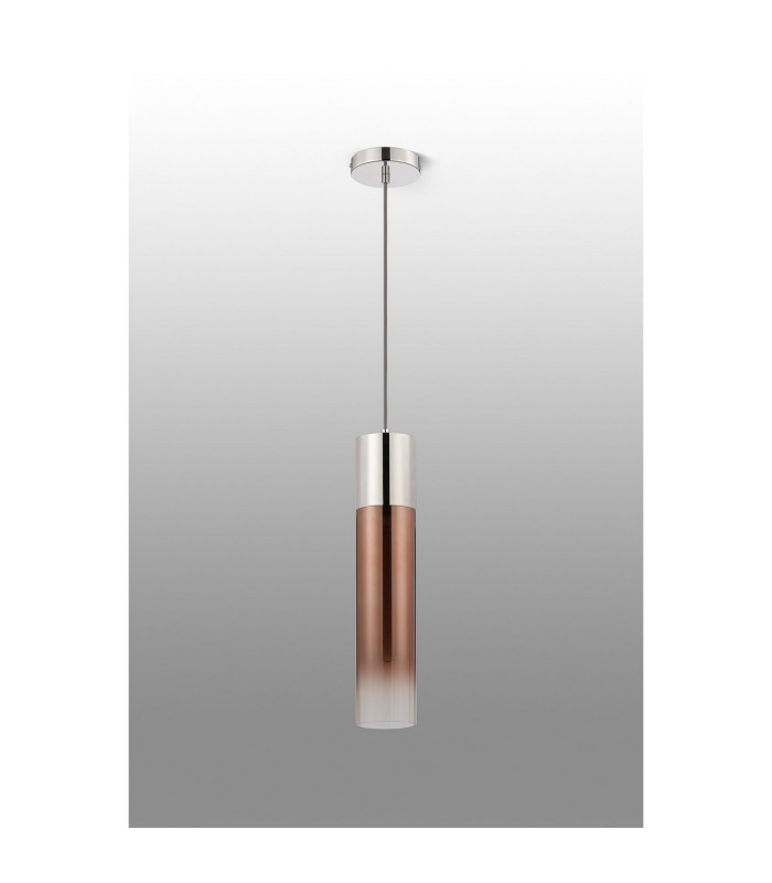 Versailles 12cm Pendant Tubular Glass 1 x E27 Polished Nickel/Copper Fade/Dark Grey Braided Cable-8