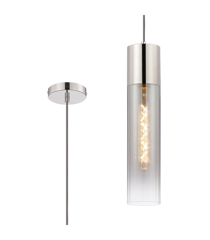 Versailles 12cm Pendant Tubular Glass 1 x E27 Polished Nickel/Smoke Fade/Dark Grey Braided Cable-1