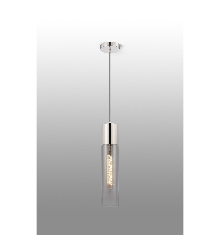Versailles 12cm Pendant Tubular Glass 1 x E27 Polished Nickel/Smoke Fade/Dark Grey Braided Cable-3