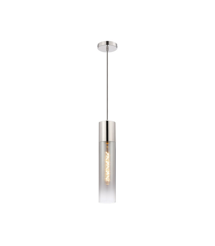 Versailles 12cm Pendant Tubular Glass 1 x E27 Polished Nickel/Smoke Fade/Dark Grey Braided Cable-4