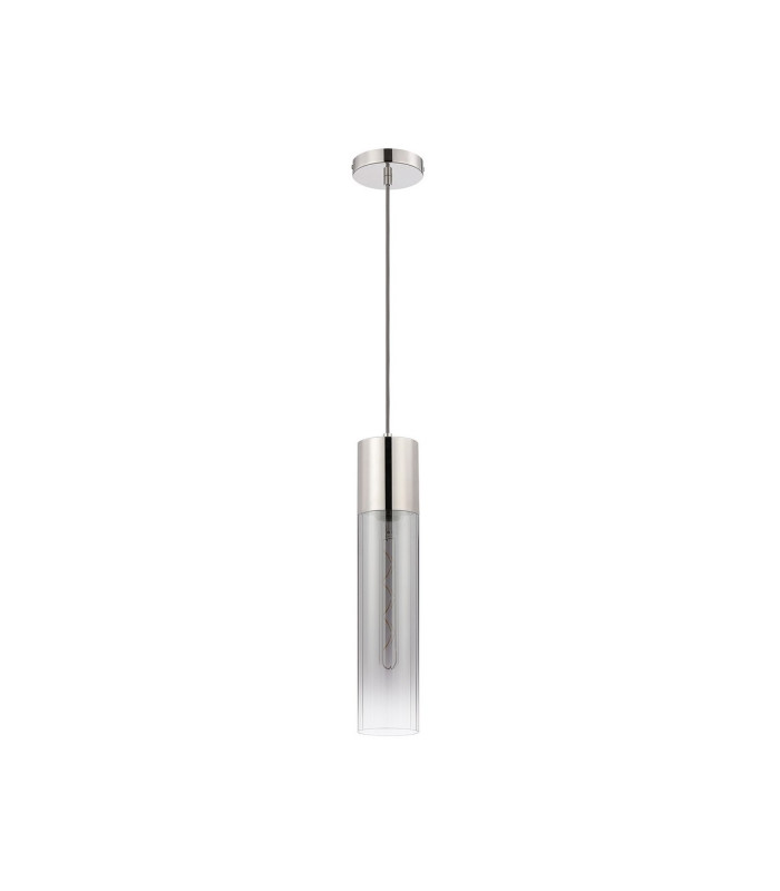 Versailles 12cm Pendant Tubular Glass 1 x E27 Polished Nickel/Smoke Fade/Dark Grey Braided Cable-5