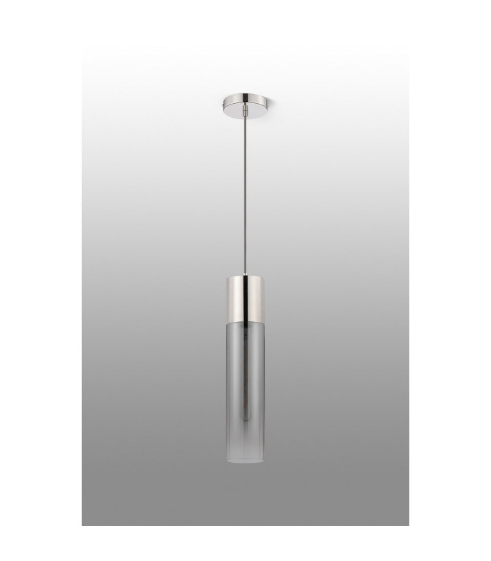 Versailles 12cm Pendant Tubular Glass 1 x E27 Polished Nickel/Smoke Fade/Dark Grey Braided Cable-8