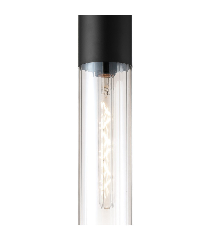 Versailles 12cm Pendant Tubular Glass 1 x E27 Satin Black/Clear/Black Braided Twisted Cable-6