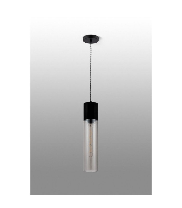 Versailles 12cm Pendant Tubular Glass 1 x E27 Satin Black/Clear/Black Braided Twisted Cable-8