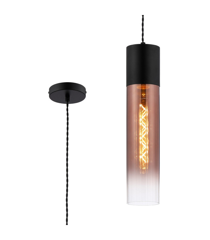 Versailles 12cm Pendant Tubular Glass 1 x E27 Satin Black/Copper Fade/Black Braided Twisted Cable-1