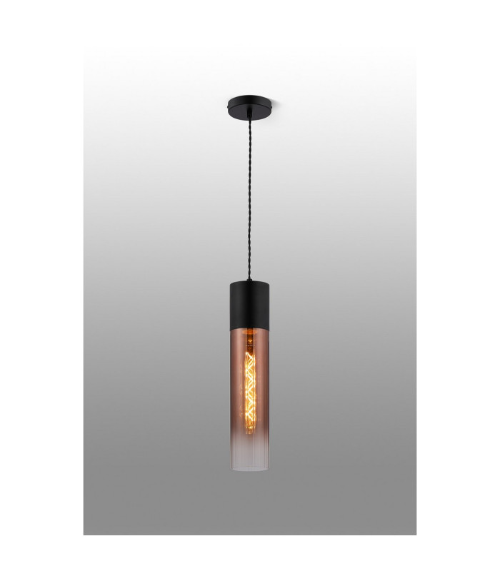 Versailles 12cm Pendant Tubular Glass 1 x E27 Satin Black/Copper Fade/Black Braided Twisted Cable-3