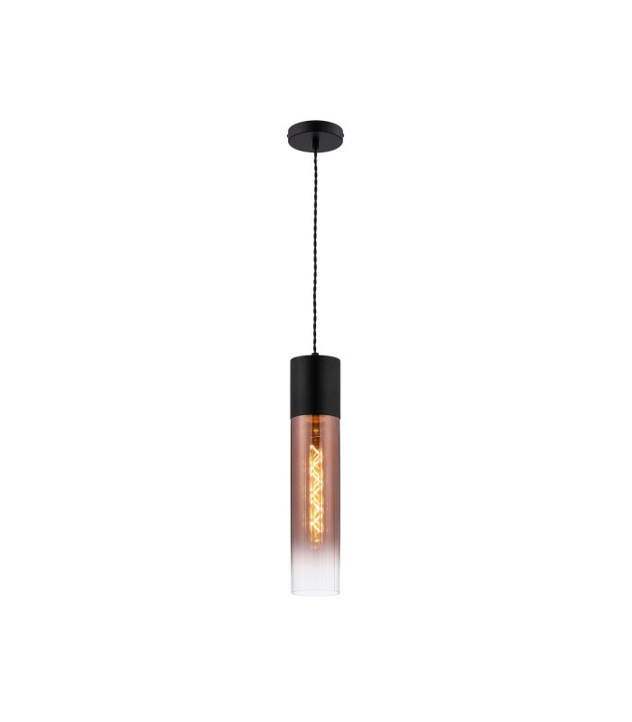 Versailles 12cm Pendant Tubular Glass 1 x E27 Satin Black/Copper Fade/Black Braided Twisted Cable-4