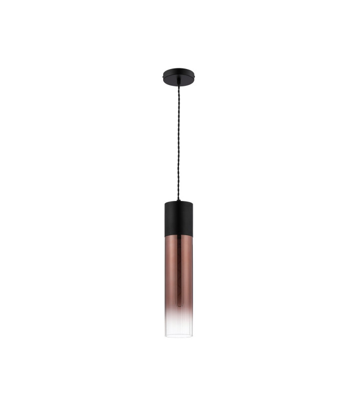 Versailles 12cm Pendant Tubular Glass 1 x E27 Satin Black/Copper Fade/Black Braided Twisted Cable-5