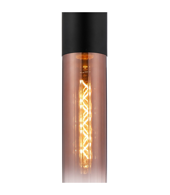 Versailles 12cm Pendant Tubular Glass 1 x E27 Satin Black/Copper Fade/Black Braided Twisted Cable-6