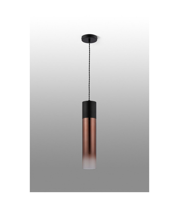 Versailles 12cm Pendant Tubular Glass 1 x E27 Satin Black/Copper Fade/Black Braided Twisted Cable-8
