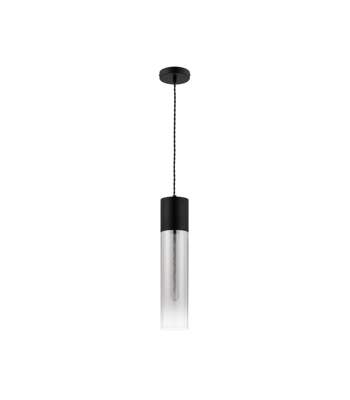 Versailles 12cm Pendant Tubular Glass 1 x E27 Satin Black/Smoke Fade/Black Braided Twisted Cable-5