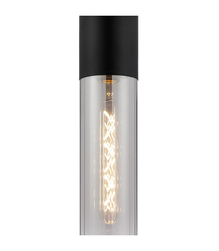 Versailles 12cm Pendant Tubular Glass 1 x E27 Satin Black/Smoke Fade/Black Braided Twisted Cable-6