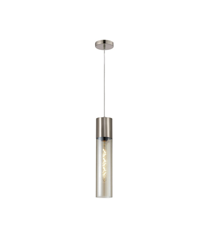 Versailles 12cm Pendant Tubular Glass 1 x E27 Satin Nickel/Cognac/Clear Twisted Cable-4