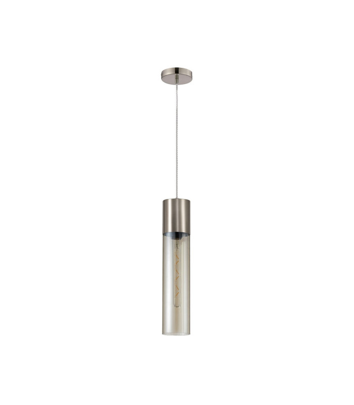 Versailles 12cm Pendant Tubular Glass 1 x E27 Satin Nickel/Cognac/Clear Twisted Cable-5