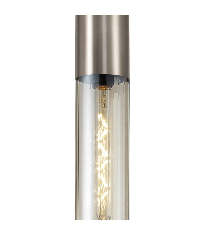 Versailles 12cm Pendant Tubular Glass 1 x E27 Satin Nickel/Cognac/Clear Twisted Cable-6