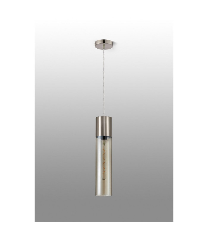 Versailles 12cm Pendant Tubular Glass 1 x E27 Satin Nickel/Cognac/Clear Twisted Cable-8