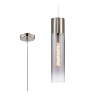 Versailles 12cm Pendant Tubular Glass 1 x E27 Satin Nickel/Smoke Fade/Clear Twisted Cable-1