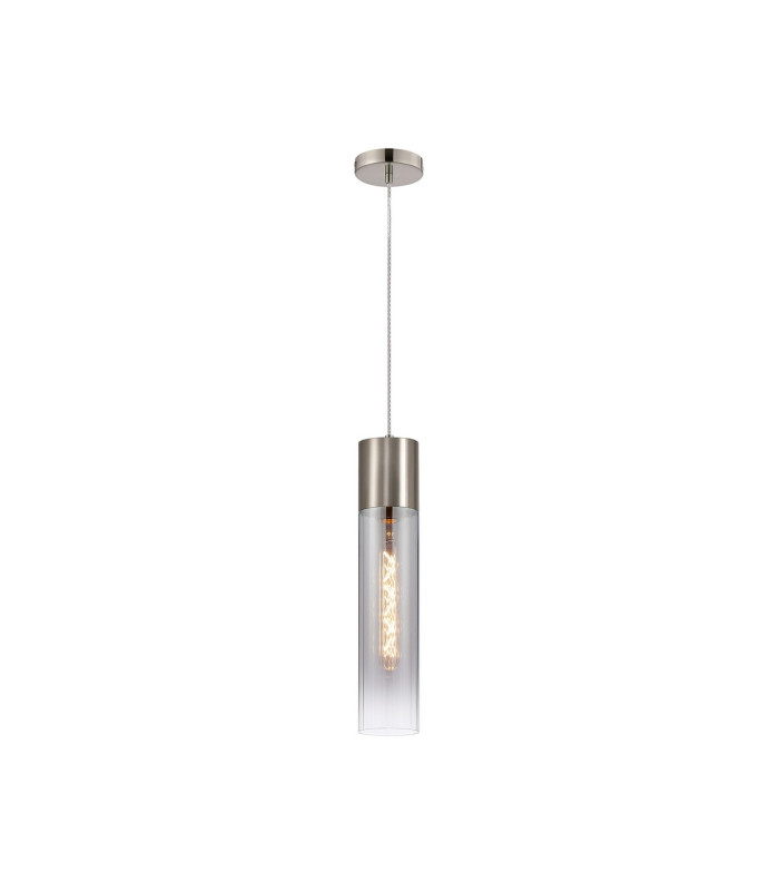 Versailles 12cm Pendant Tubular Glass 1 x E27 Satin Nickel/Smoke Fade/Clear Twisted Cable-4