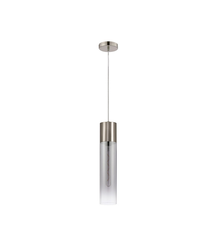 Versailles 12cm Pendant Tubular Glass 1 x E27 Satin Nickel/Smoke Fade/Clear Twisted Cable-5