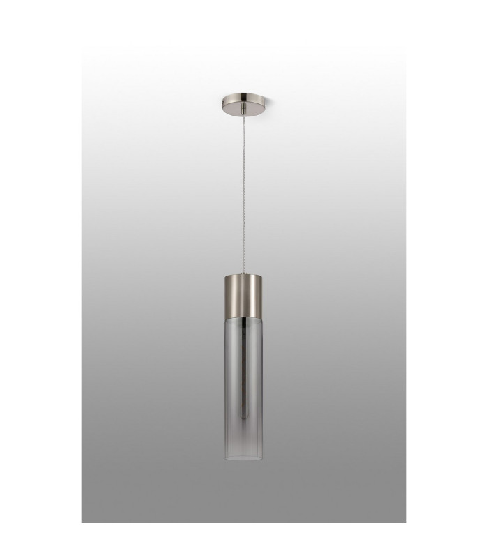 Versailles 12cm Pendant Tubular Glass 1 x E27 Satin Nickel/Smoke Fade/Clear Twisted Cable-8