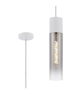 Versailles 12cm Pendant Tubular Glass 1 x E27 Satin White/Smoke Fade/Clear Twisted Cable-1