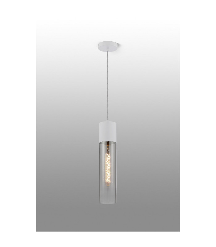 Versailles 12cm Pendant Tubular Glass 1 x E27 Satin White/Smoke Fade/Clear Twisted Cable-3