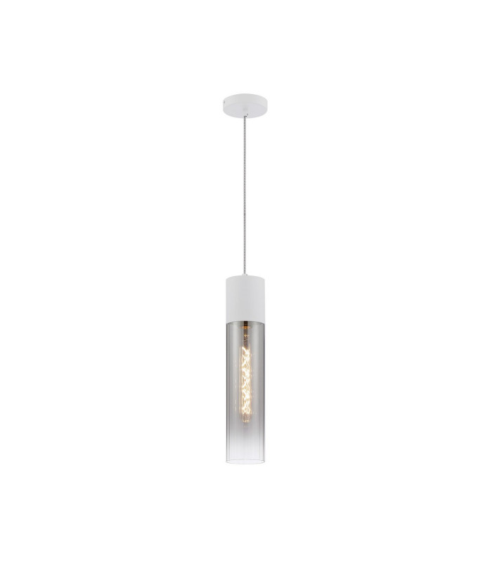 Versailles 12cm Pendant Tubular Glass 1 x E27 Satin White/Smoke Fade/Clear Twisted Cable-4