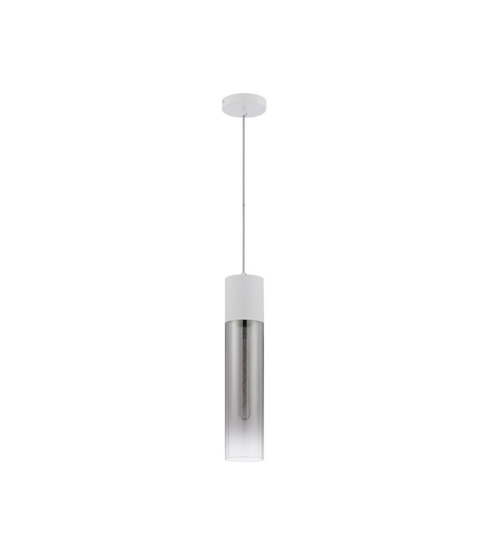 Versailles 12cm Pendant Tubular Glass 1 x E27 Satin White/Smoke Fade/Clear Twisted Cable-5