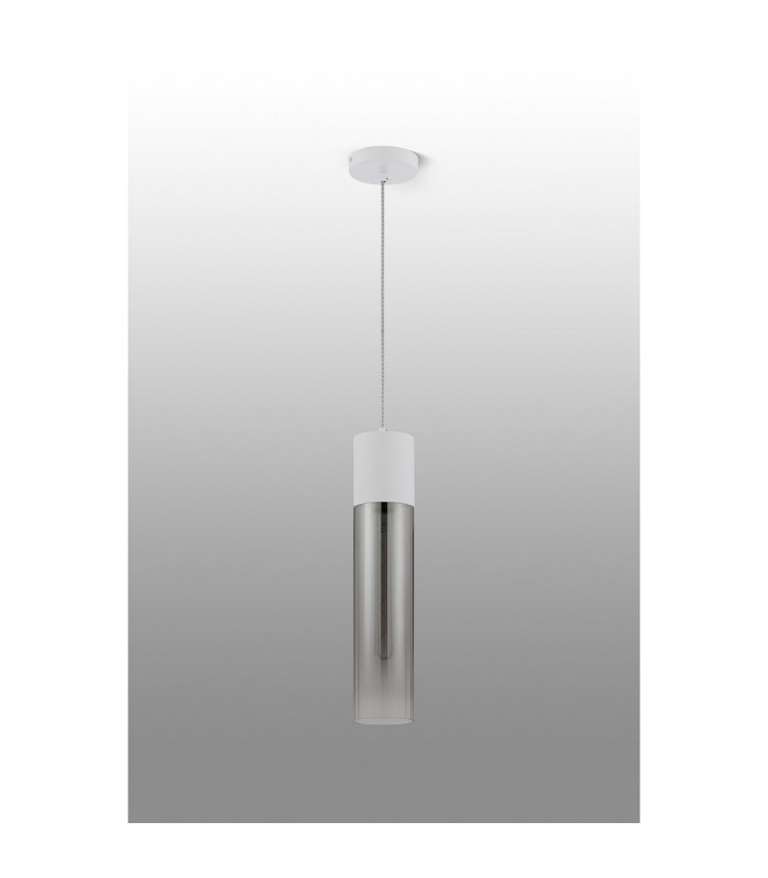 Versailles 12cm Pendant Tubular Glass 1 x E27 Satin White/Smoke Fade/Clear Twisted Cable-8
