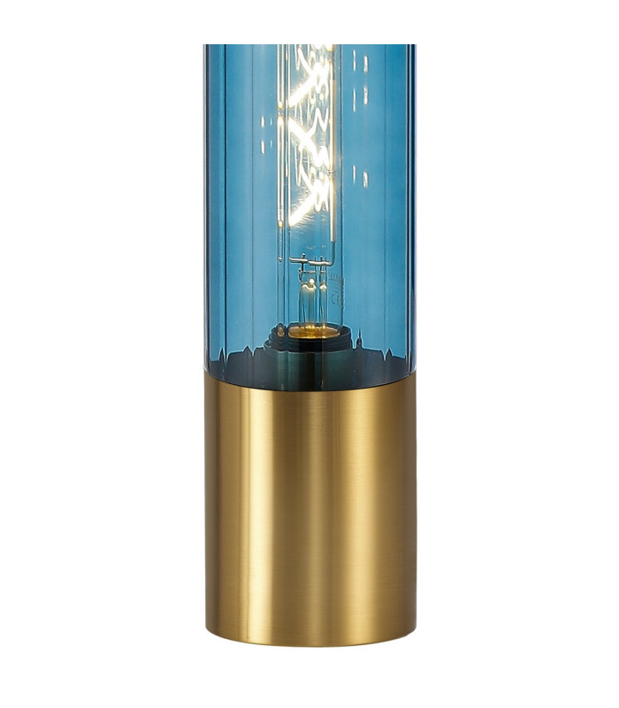 Versailles Table Lamp Tubular Glass 1 x E27 Aged Brass/Blue/Black Braided Cable-6