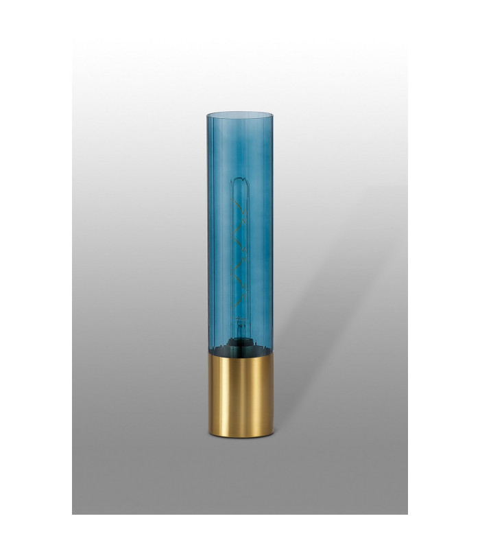 Versailles Table Lamp Tubular Glass 1 x E27 Aged Brass/Blue/Black Braided Cable-7