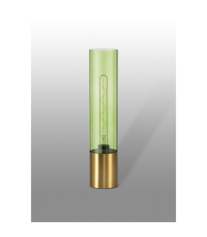 Versailles Table Lamp Tubular Glass 1 x E27 Aged Brass/Green/Black Braided Cable-6