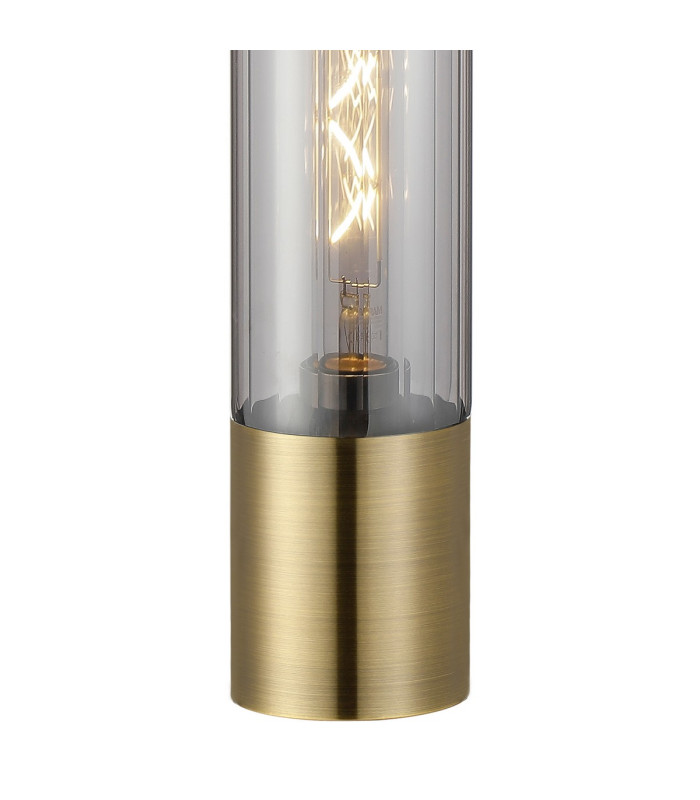 Versailles Table Lamp Tubular Glass 1 x E27 Antique Brass/Smoke Fade/Black Braided Twisted Cable-6