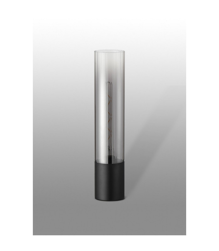 Versailles Table Lamp Tubular Glass 1 x E27 Satin Black/Smoke Fade/Black Braided Twisted Cable-7