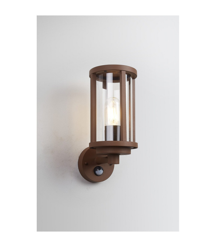 Selkirk Cylinder Wall Lamp PIR Sensor 1 x E27 IP44 Dark Brown/Clear -3