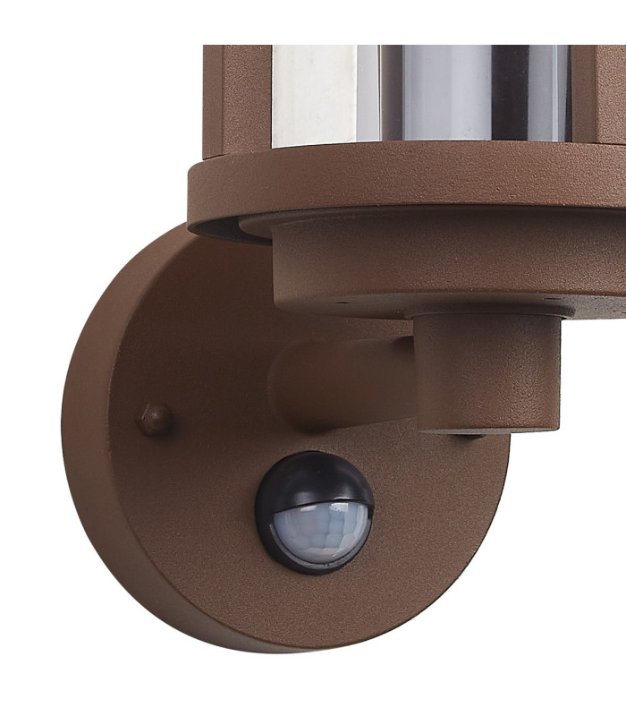 Selkirk Cylinder Wall Lamp PIR Sensor 1 x E27 IP44 Dark Brown/Clear -7