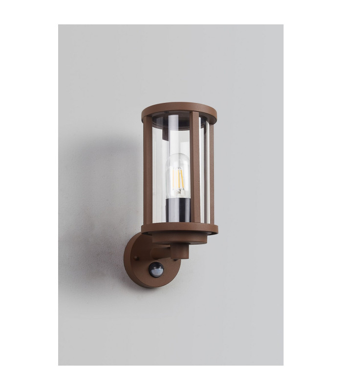 Selkirk Cylinder Wall Lamp PIR Sensor 1 x E27 IP44 Dark Brown/Clear -10