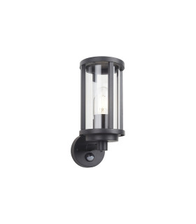 Selkirk Cylinder Wall Lamp PIR Sensor 1 x E27 IP44 Matt Black/Clear -1