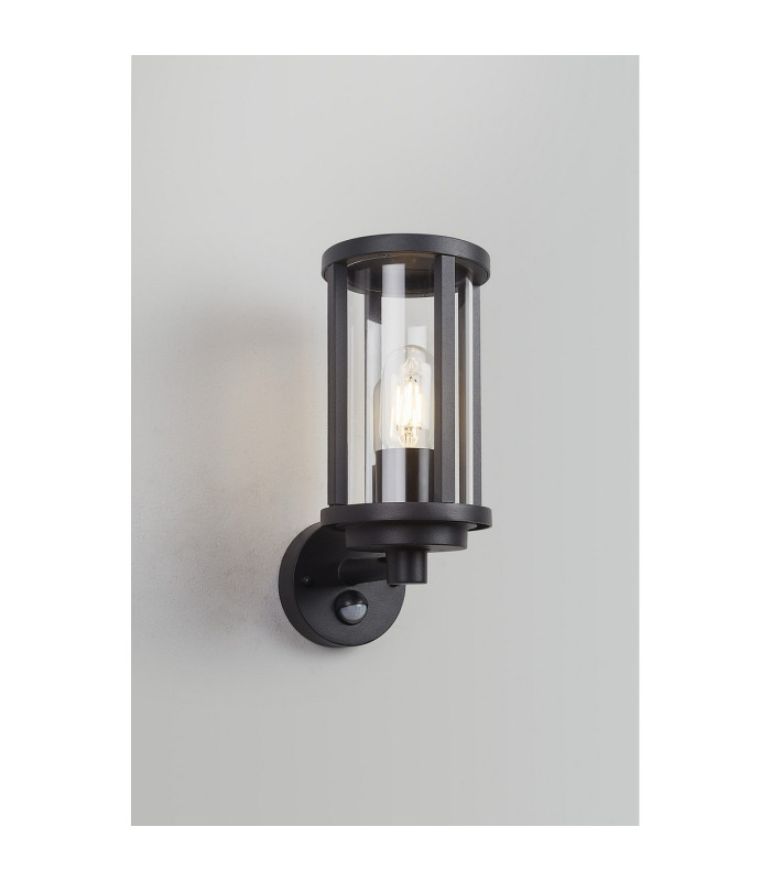 Selkirk Cylinder Wall Lamp PIR Sensor 1 x E27 IP44 Matt Black/Clear -3