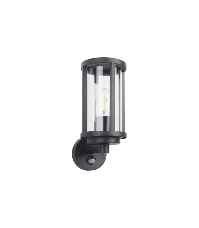 Selkirk Cylinder Wall Lamp PIR Sensor 1 x E27 IP44 Matt Black/Clear -4