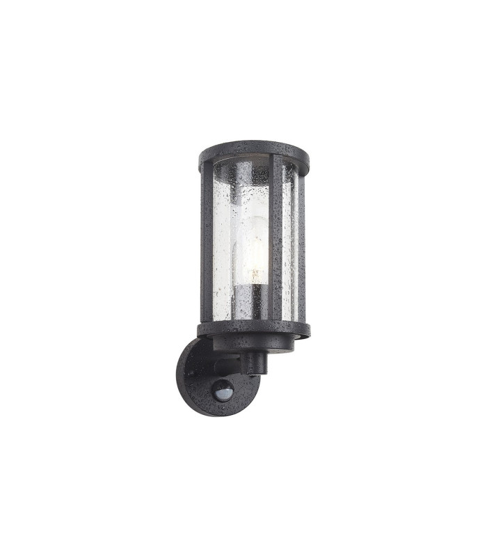 Selkirk Cylinder Wall Lamp PIR Sensor 1 x E27 IP44 Matt Black/Clear -5