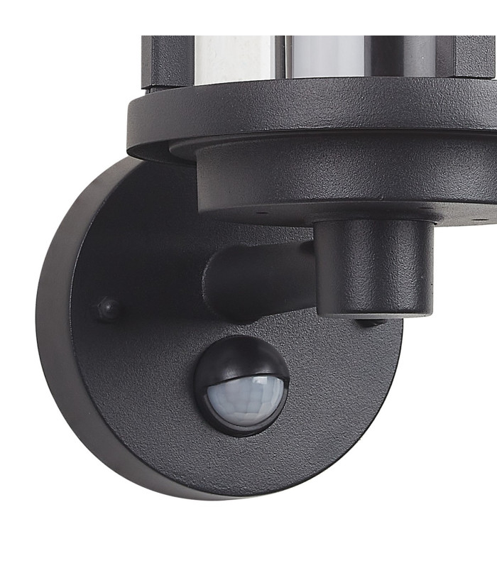 Selkirk Cylinder Wall Lamp PIR Sensor 1 x E27 IP44 Matt Black/Clear -7