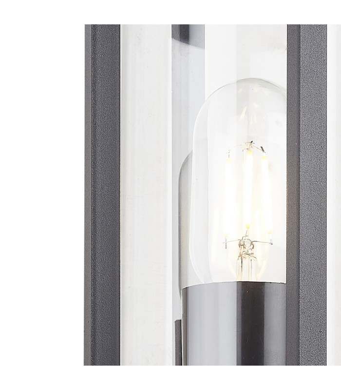 Selkirk Cylinder Wall Lamp PIR Sensor 1 x E27 IP44 Matt Black/Clear -8