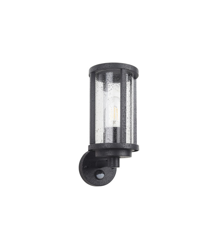 Selkirk Cylinder Wall Lamp PIR Sensor 1 x E27 IP44 Matt Black/Clear -9