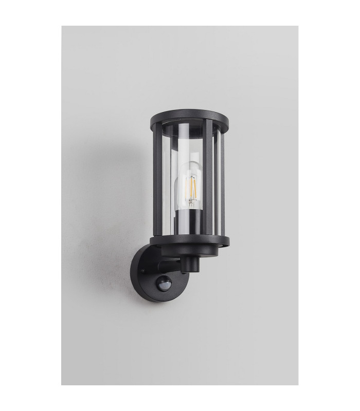 Selkirk Cylinder Wall Lamp PIR Sensor 1 x E27 IP44 Matt Black/Clear -10